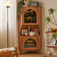 忆兮实木转角餐边柜落地角柜储物柜厨房置物柜拐角收纳柜靠墙客厅柜子 角柜 樱桃木色