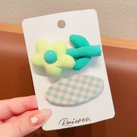 ALLmini 韩版小清新绿色发夹儿童侧边刘海夹女童布艺碎发卡不伤发宝宝头饰