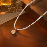 花饰庄园 方糖锆石珍珠项链女秋冬感轻奢小众毛衣链搭配锁骨链吊坠饰品 锆石方糖吊坠项链