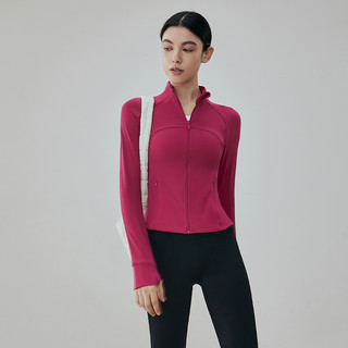 gigt瑜伽服女春夏外套修身立领长袖运动上衣透气跑步衣 深紫色 S
