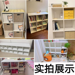 锦需 实木格子柜开放收纳柜书架落地置物架儿童储物矮柜子靠墙展示书柜 白色双层加高8格120x30x75