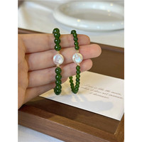 花饰庄园 新中式纯绿玉髓淡水珍珠手链女气质轻奢小众显白冰种手串复古 菠菜绿珍珠手链4mm