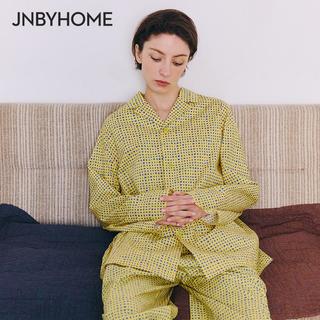 JNBYHOME江南布衣25春全棉翻领衬衫家居服套装睡衣格纹长袖女