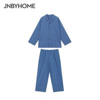 JNBYHOME江南布衣25春全棉翻领衬衫家居服套装睡衣格纹长袖女
