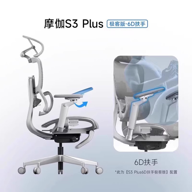 摩伽 Motostuhl S3Plus 人体工学电脑椅 极客版本-韩国wintex网布-6D扶手 灰色