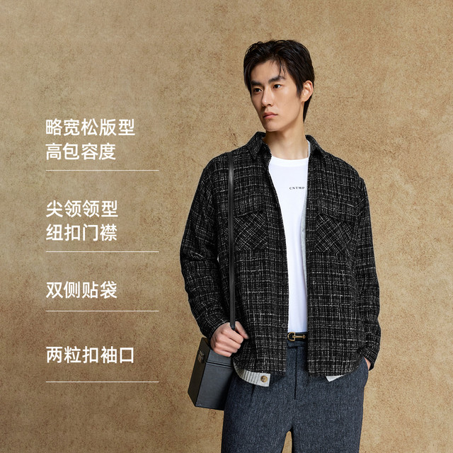 88VIP、今日必买：JACK&JONES 杰克琼斯 秋冬季小香风格子衬衫外套 石灰花灰