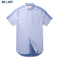 美億 BILLION 短袖衬衫男夏季薄款上衣牛津纺棉麻合体修身纯色男生格子衬衣简约 棉麻款 L