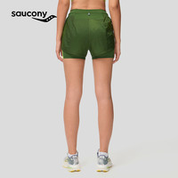 Saucony索康尼夏季女子带内衬吸湿速干跑步运动竞速短裤二合一 暗绿 XS