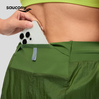Saucony索康尼夏季女子带内衬吸湿速干跑步运动竞速短裤二合一 暗绿 L