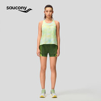 Saucony索康尼夏季女子带内衬吸湿速干跑步运动竞速短裤二合一 暗绿 2XL