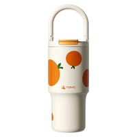 特美刻 巨无霸吸管杯水杯保温杯大容量不锈钢杯子车载办大容量冰霸杯 心想事橙