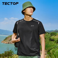 TECTOP/探拓夏季冰丝速干T恤男吸汗透气圆领户外运动衣短袖打底衫 经典黑 2XL
