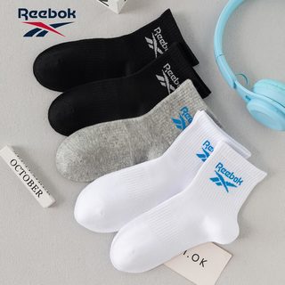 锐步（Reebok）【特惠秒杀】四季男女款运动袜中筒袜透气吸汗防臭休闲运动棉袜 5双装【3黑色+2灰色】 均码 （40-46码）男生