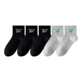 锐步（Reebok）【特惠秒杀】四季男女款运动袜中筒袜透气吸汗防臭休闲运动棉袜 5双装【3黑色+2灰色】 均码 （40-46码）男生