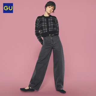 GU极优女桶形牛仔裤美式阔腿高腰弯刀裤24秋B352152
