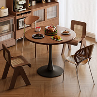 锦需家用小圆桌中古风餐桌椅复古实木小户型洽谈桌椅组合阳台圆形桌子 小蛮腰茶几胡桃色 80x80x75cm