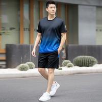 爱威亚 Avia 加肥加大码夏季男式运动套装渐变拼色T恤百搭休闲短袖短裤两件套