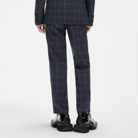 GXG男装【斯文系列】21年秋季休闲黑色格纹西裤轻商务 蓝格 M