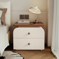 锦需实木床头柜家用卧室2025小型收纳柜中古奶油风床边柜子免安装 星耀黑+卡其色30x40x46cm