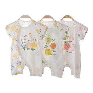 婴蓓依婴蓓依新生婴儿夏季超萌连体衣服满月百天宝宝短袖哈衣爬服薄竹棉 草莓熊 66cm