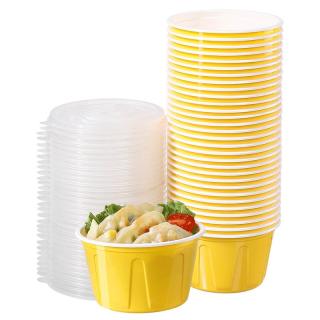 美丽雅 一次性饭盒食品级餐盒带盖 黄色-30套-500ml