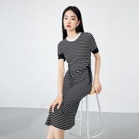【夏季】经典条纹撞色连衣裙女圆领简约休闲裙子