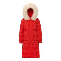 千仞岗冬季女士中长款羽绒服女百搭休闲时尚冬装保暖防寒服毛领连帽外套 活力红 M (165)