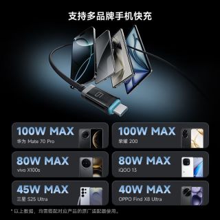 百亿补贴：酷态科 240W快充数据线磁吸带OLED屏6号织线C口传输适用苹果小米