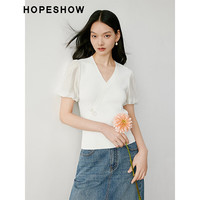 红袖新中式盘扣针织衫夏季2024女装 交叉V领设计小众气质显瘦上衣 本白001 M