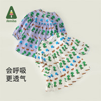 阿米拉 AMILA 啊咪啦童装2024女童宝宝透气舒适棉布碎花文艺儿童连衣裙 白色 90