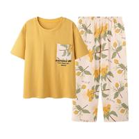 顶瓜瓜睡衣女士夏季纯棉短袖七分裤大码夏天宽松薄款家居服套装