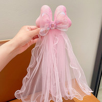 ALLmini 儿童爱莎公主头纱蝴蝶结发夹女童冰雪生日拍照发卡飘纱发饰