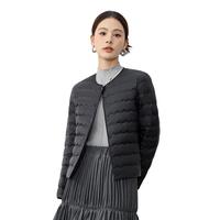 雅鹿轻薄短款羽绒服女2025开春波浪纹绗线圆领内胆羽绒外套