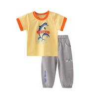 哈咪奇 夏季男童套装短袖T恤长裤海滨意趣两件套儿童套装休闲百搭幼中童