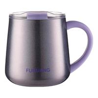 富光不锈钢马克杯带盖高颜值杯子咖啡杯316L保温桌面水杯带勺子 镜面紫（加购下单送钢勺）450ml