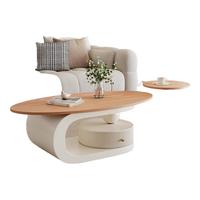 幕欧中古高端实木茶几客厅轻奢大小户型意式设计师茶桌椭圆原木色茶几 带柜：原木色组合【白架130+50】 整装