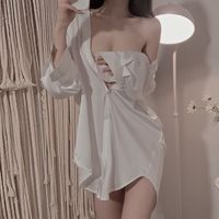 男友风衬衫性感纯欲睡衣女夏季v领睡裙欲纯风套装雪纺高品质