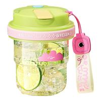 物生物吸管水杯女生高颜值大容量夏季天tritan耐高温便携随手双饮杯子 星轨绿 530ml