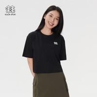 KOLON SPORT T恤女士图案印花户外休闲衣宽松落肩短袖上衣 黑色BK