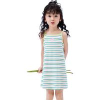 巴拉巴拉 儿童裙子2024夏装女童连衣裙撞色条纹吊带裙时尚印花 白绿色调00414 130cm