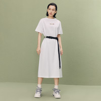 Champion冠军连衣裙女2025夏季刺绣拼色LOGO运动短袖长裙裙子 白色 M(成人）