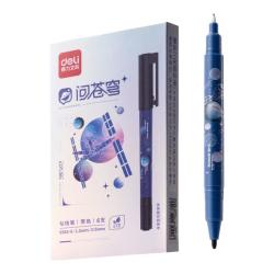 得力 问苍穹学生美术勾线笔描线勾边 双头马克笔记号笔 航天儿童文具 黑色 6支装 S562-6