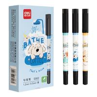 得力(deli)双头记号笔儿童美术黑色马克笔勾线笔 文具描线勾边 黑色12支/盒 S562
