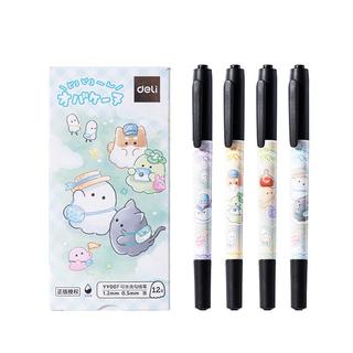 得力（deli）幽幽家族可水洗勾线笔记号笔马克笔儿童文具美术 12支/盒  黑色 YY007