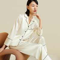 金三塔真丝睡衣女100%桑蚕丝简约丝绸家居服男宽松套装送 XL