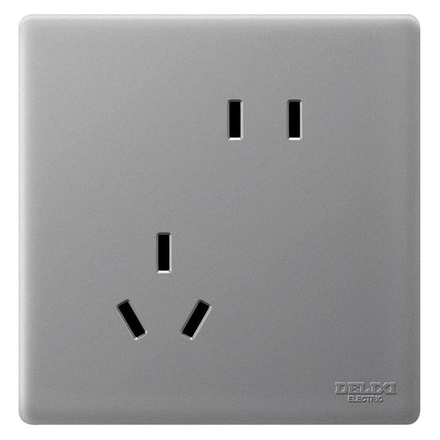 德力西 DELIXI 开关插座面板CD260简逸银河灰无框大板86型家用墙壁电源插座 斜五孔插座