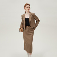 范思蓝恩设计感短款小西装外套女春装职业面试西服套装24FS11162 桦木棕-西装 XL