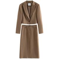 范思蓝恩设计感短款小西装外套女春装职业面试西服套装24FS11162 桦木棕-西装 S