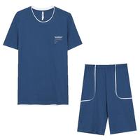 红豆（Hodo）睡衣纯棉抑菌短袖短裤休闲家居服套装 男款-尼亚蓝 2XL 180 180/XXL