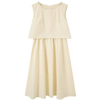 三彩 2025夏季新款假两件连衣裙圆领无袖收腰A字裙伞裙优雅M